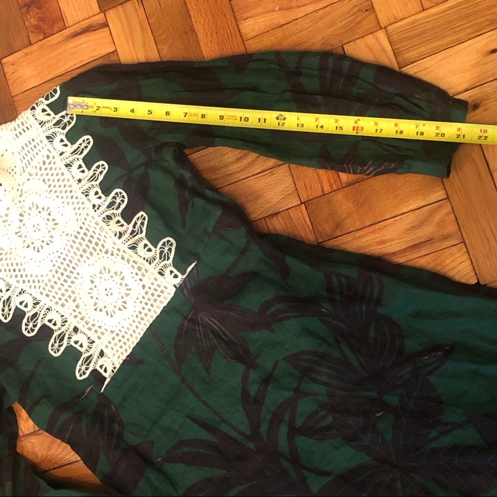 Zara Long Sleeve Leaf Print Crochet Linen Dress - Picture 3 of 9